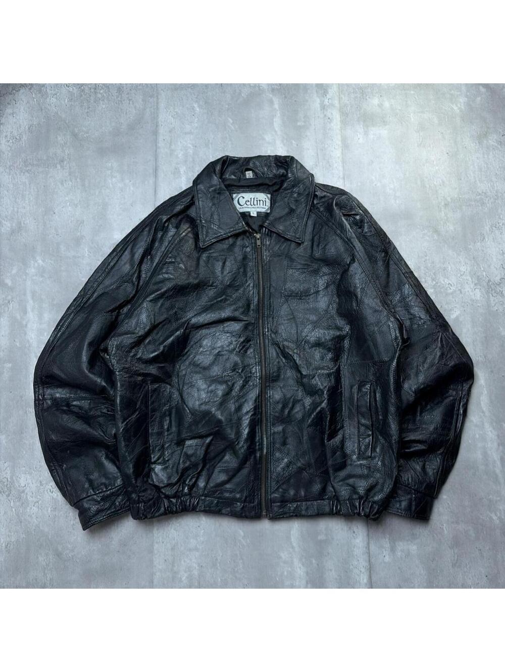 Vintage Cellini Genuine Leather Patchwork Bomber Jacket